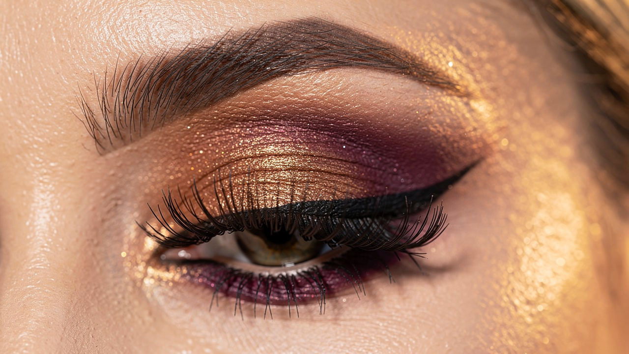 Intensywny makijaż oczu z cieniami i eyelinerem do sesji fotograficznej