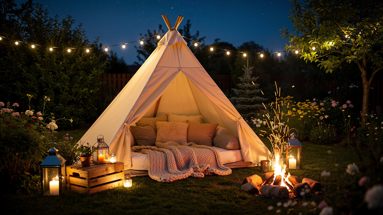 Romantyczny glamping w przydomowym ogrodzie pod gwiazdami