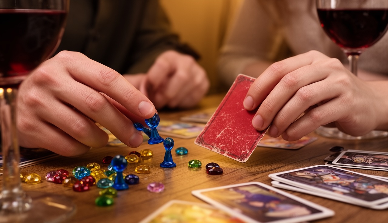 Wspólna gra planszowa przy lampce wina