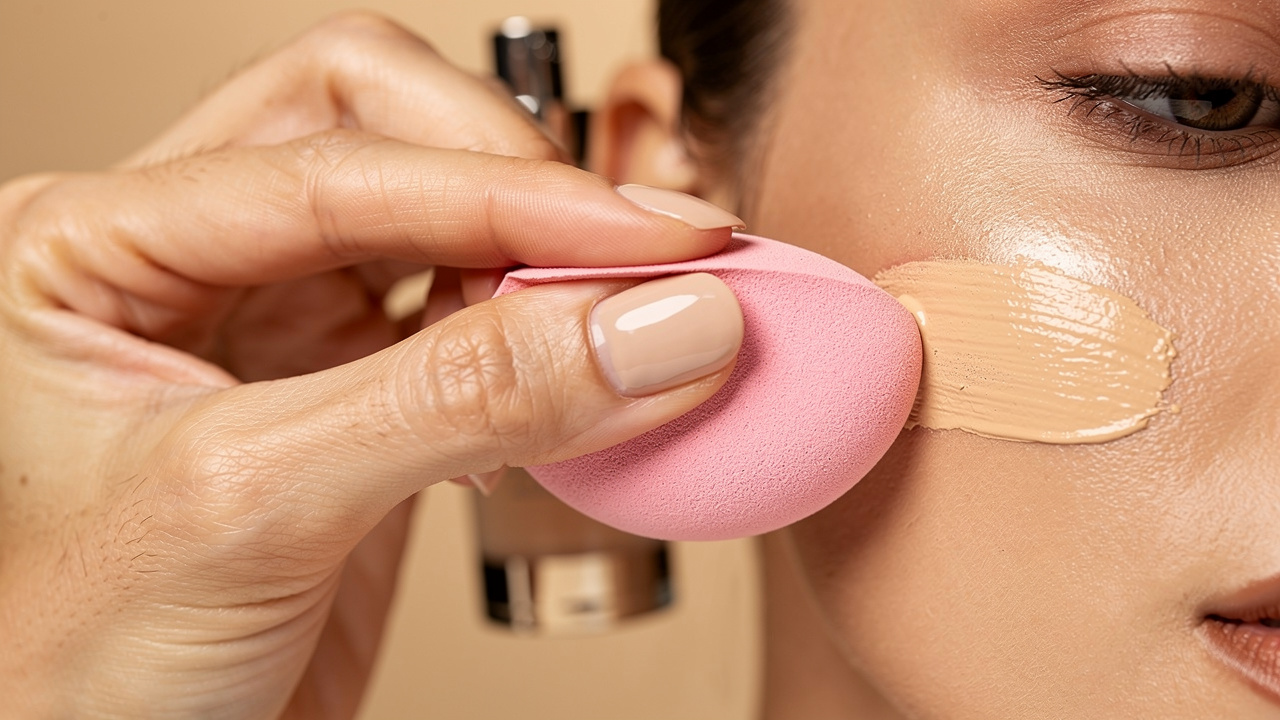 Nakładanie podkładu gąbką beauty blender techniką tapowania