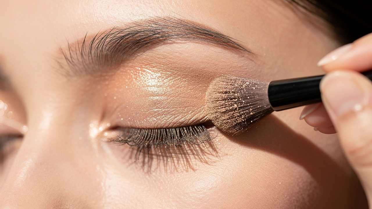 Nakładanie cieni do powiek pędzlem podczas makijażu